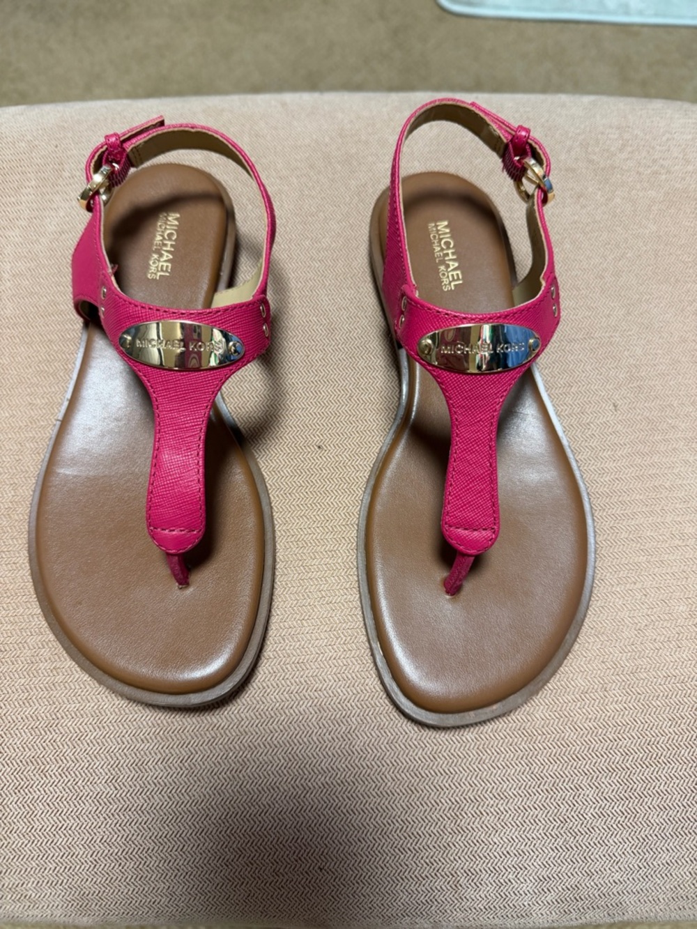 Michael Kors Hot Pink T-strap Leather Sandals